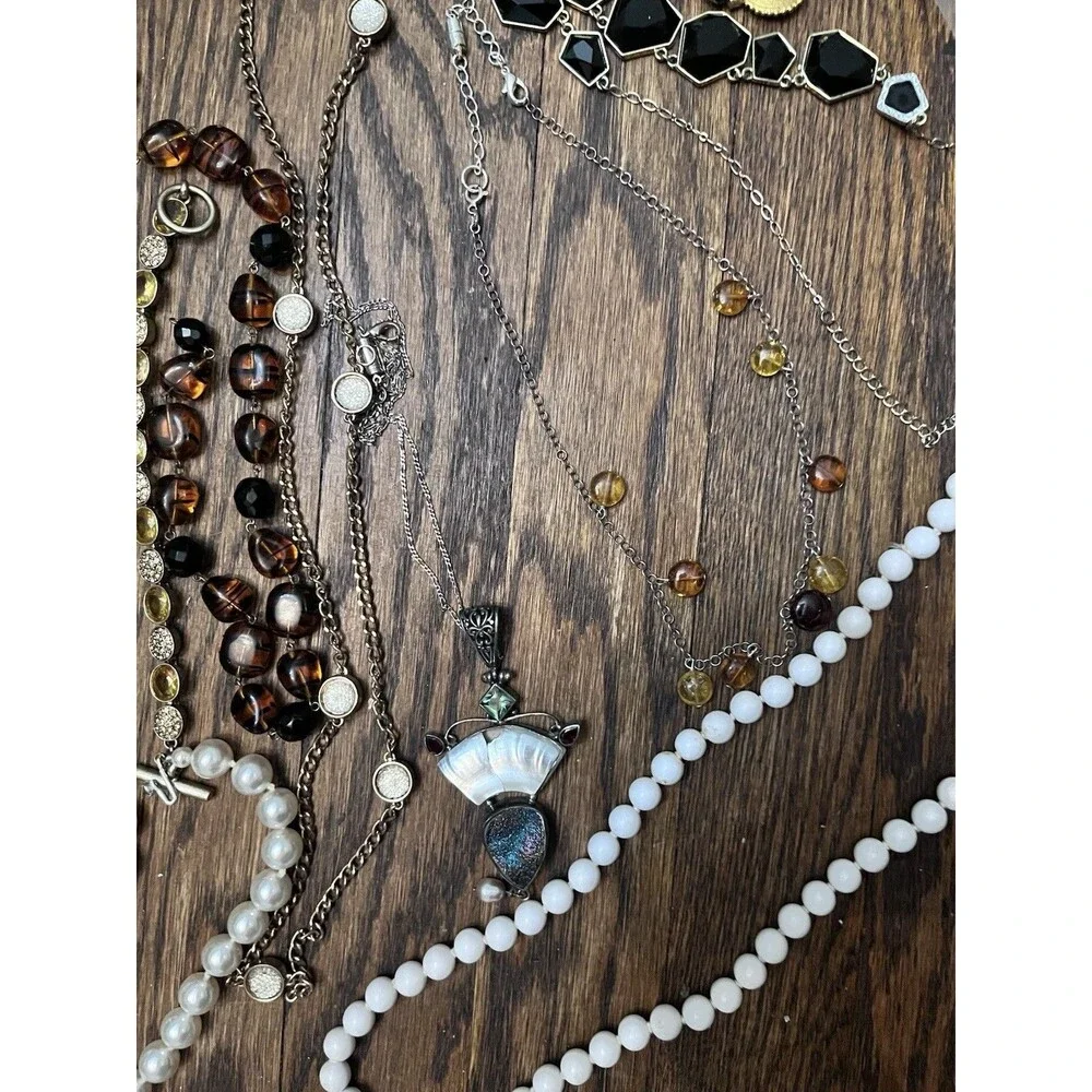 Mixed Lot Broken Jewelry Necklaces Bracelet Pendants Silver Blue Gold